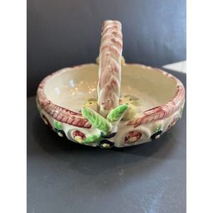 Vintage Japan Ceramic BOWL BASKET With Handle.